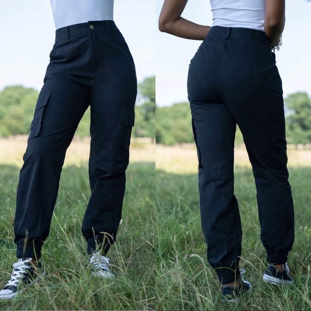 SHEIN Black Zipper Fly Flap Tapered Pants Women's M